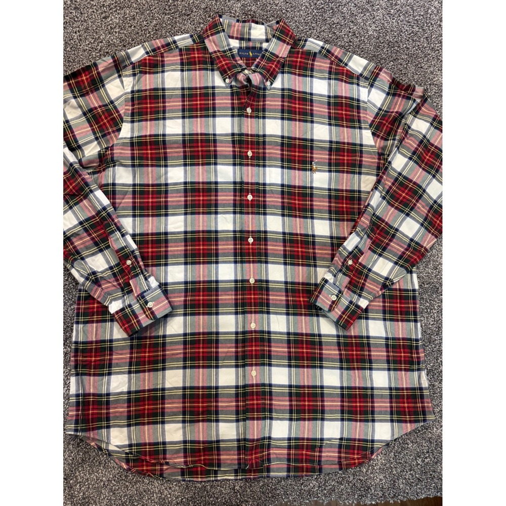 Ralph Lauren Plaid Button Down Shirt Mens 2XLT Tall Red Green White 711758903001